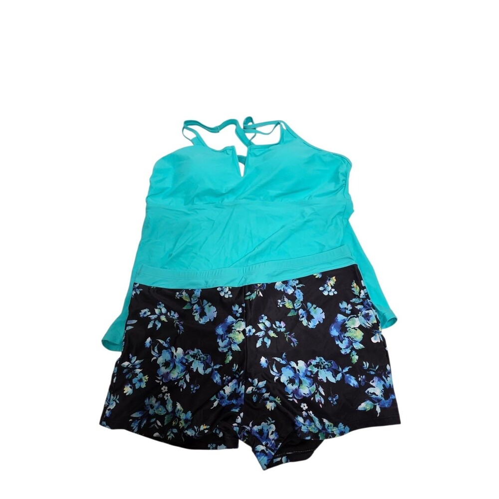 NWT Daci 2 Piece Swimsuit Turquoise and Black Woman's Size 20W